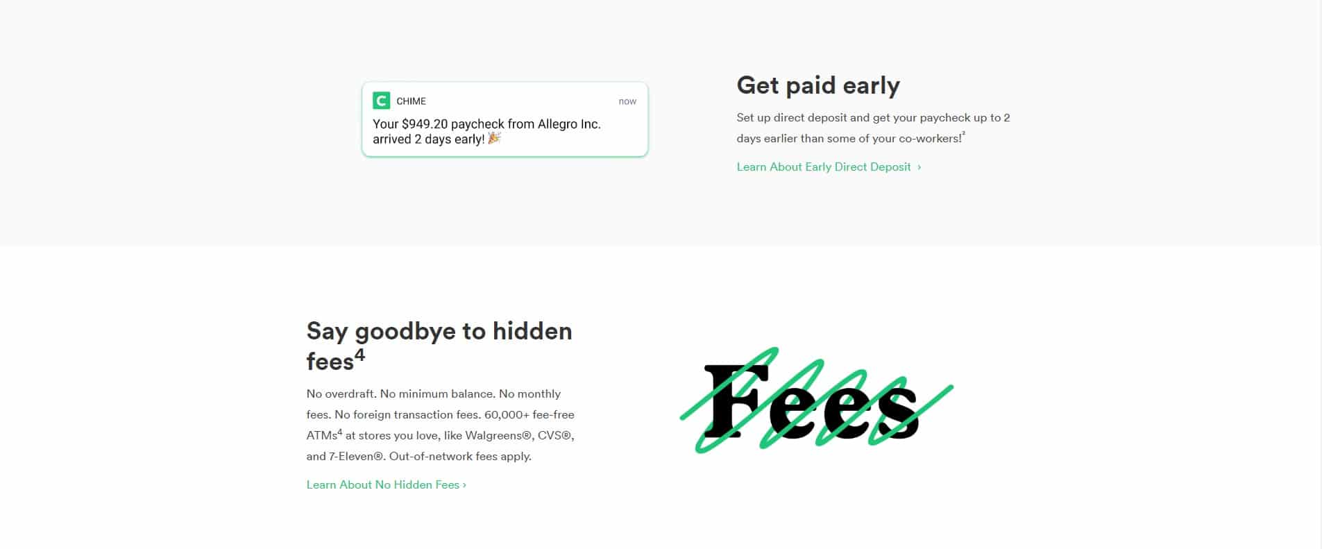 a screenshot of chime's sub-headers to showcase best bank website design practices