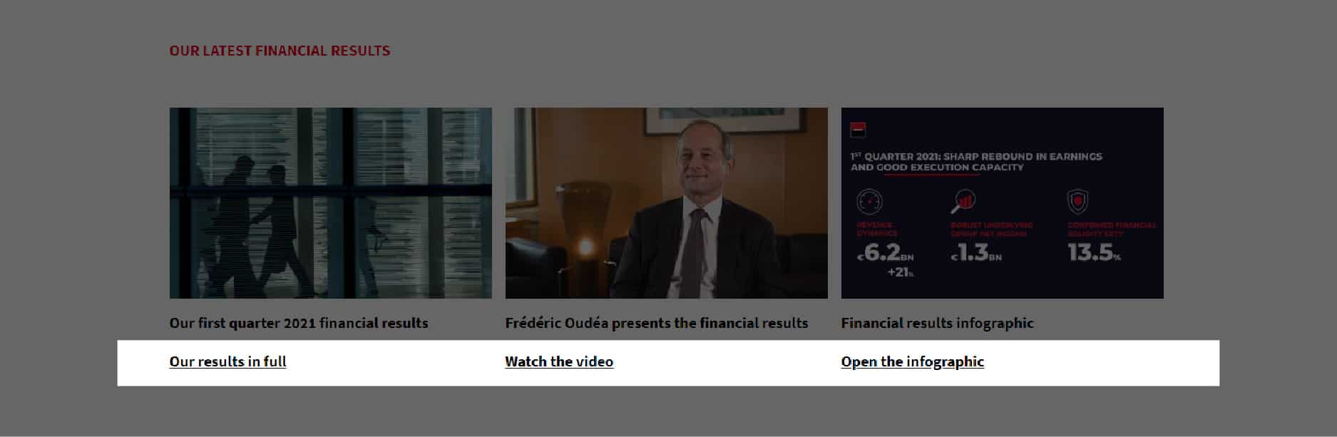 societe generale corporate website screenshot highlighting the CTA design