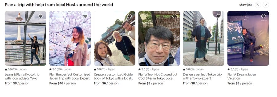 brand storytelling, how Airbnb uses the "experiences" section to showcase local hosts and their activities to guests