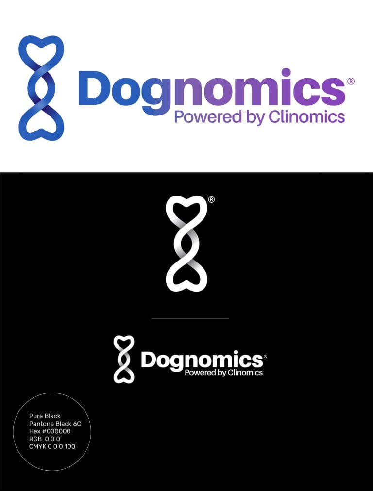Dognomics' logo design on a brand book page