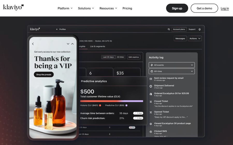 Screenshot of Klaviyo's marketing solution