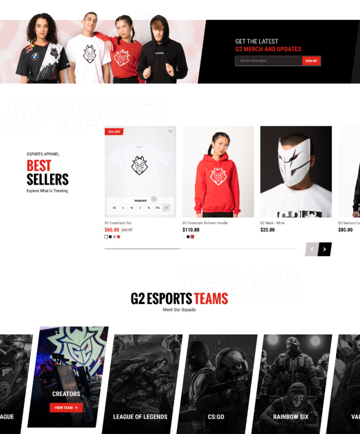 G2 Esports full web design image