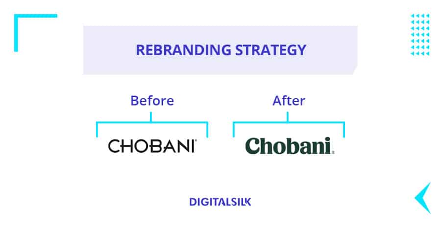 An image to represent before and after logo design for Chobani as an example of a successful rebranding strategy
