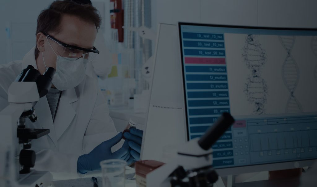 A background image for SNP Therapeutics of a scientist in a lab