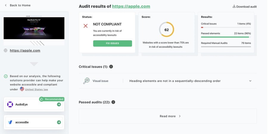 Screenshot of the Accessibility Cheker tool. Illustration for the "What is Website Accessibility?" blog​